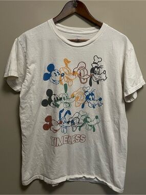 Disney Off-White Graphic T-Shirt Mickey Mouse Donald Duck Pluto & Goody Large